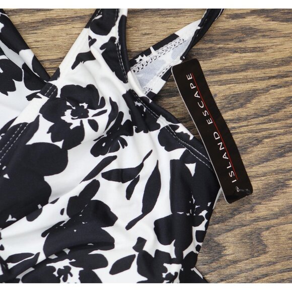 Island Escape Magnolia Underwire Swimdress One Piece Swimsuit Black / White 6 - Picture 3 of 6
